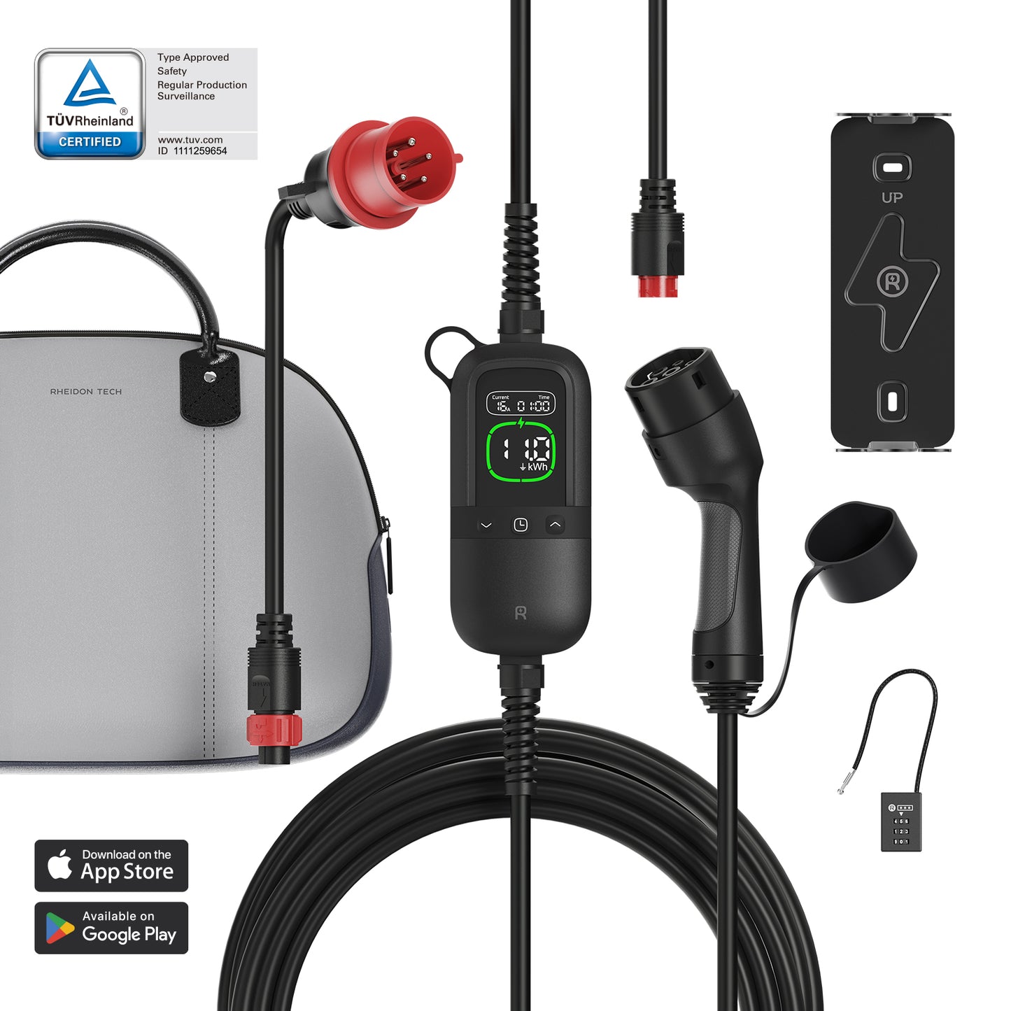 Rheidon PC200 Pro-11K | Φορητός Φορτιστής Ηλεκτρικών Οχημάτων (EV) – Συμβατότητα με Όλους τους Τύπους Φις
