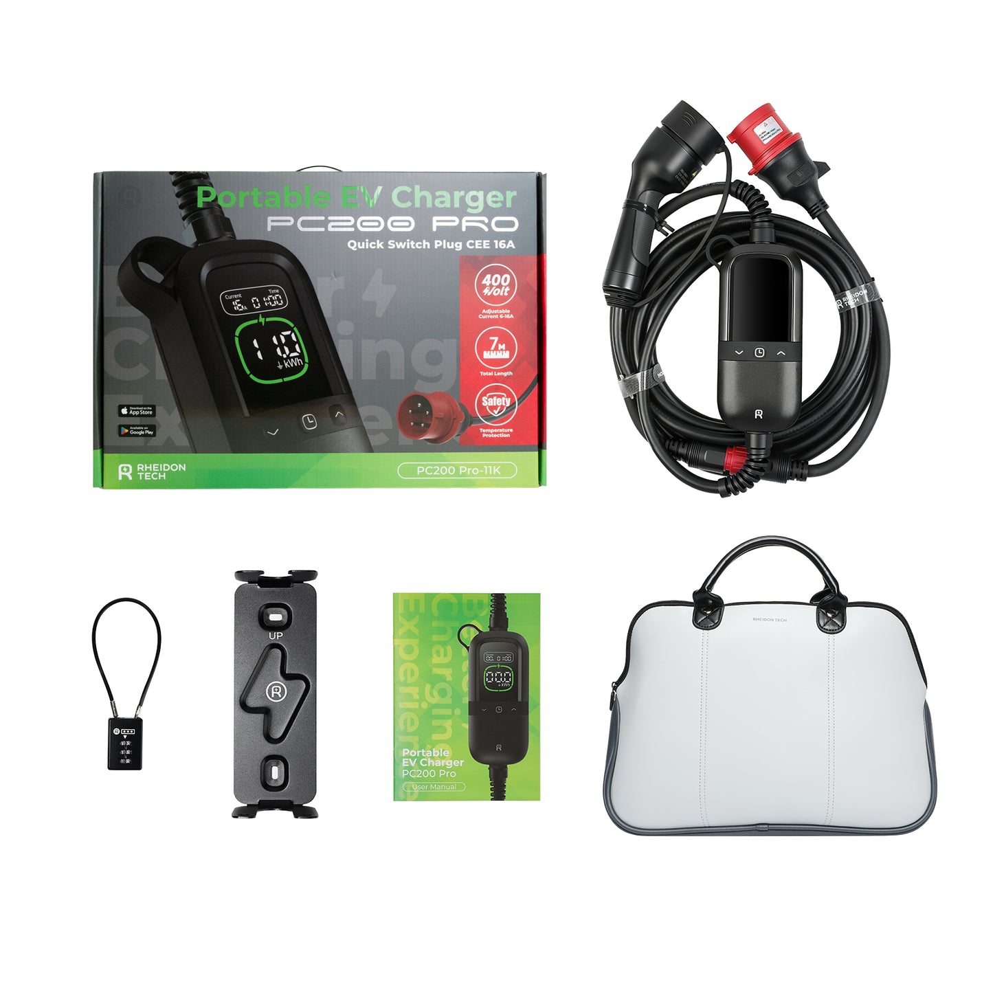 Rheidon PC200 Pro-11K | Φορητός Φορτιστής Ηλεκτρικών Οχημάτων (EV) – Συμβατότητα με Όλους τους Τύπους Φις